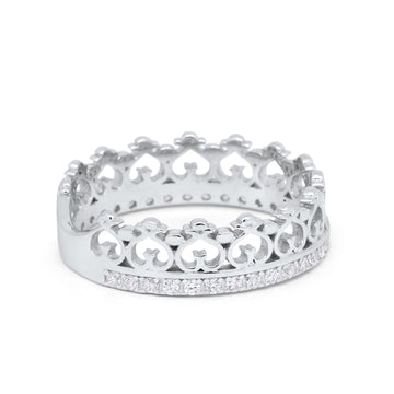 Eternity Heart Crown Ring Round Simulated Cubic Zirconia 925 Sterling Silver
